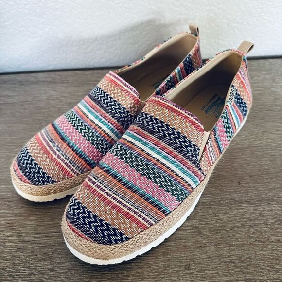 Bobs Skechers Memory Foam Rainbow Stripe Espadrilles Slip-On Shoes 9.5 - Picture 1 of 7